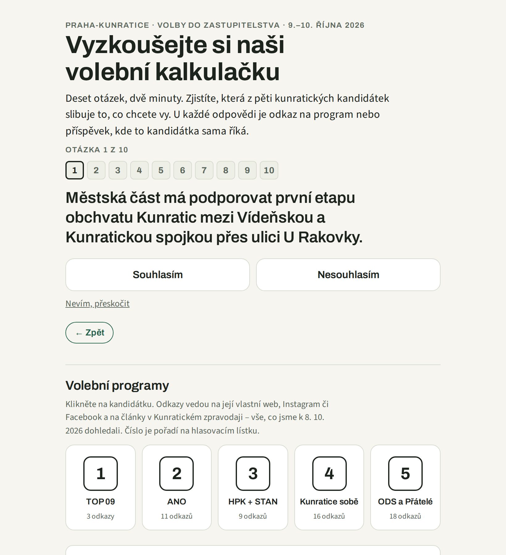 Náhled volební kalkulačky pro Praha-Kunratice
